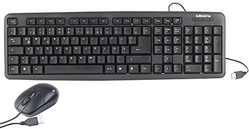 PEARL PC Tastatur: Office-Set: optische USB-Maus & Tastatur mit Ziffernblock, schwarz (kabelgebunden, PC mit Maus, optisches Kabel)