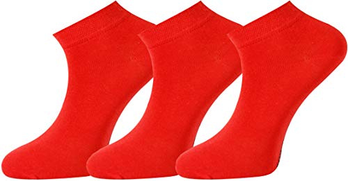 Mysocks 3 Pairs Unisex Ankle Trainer Socks Comfortable Toe Seam Light Weight Fine Cotton Red 8-11
