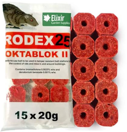 Elixir Gardens® Rodex25 Oktablok Rat & Mouse Poison Poisoning/Killer | 30 x 20g Bait Blocks | Strongest Publicly Available