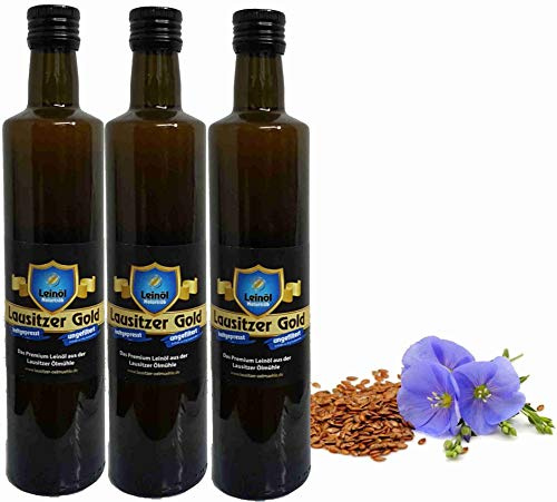 Leinöl Lausitzer Speiseleinöl Lausitzer Gold 3 x 500 ml ungefiltertes Premium Leinöl kaltgepresst und frisch abgefüllt