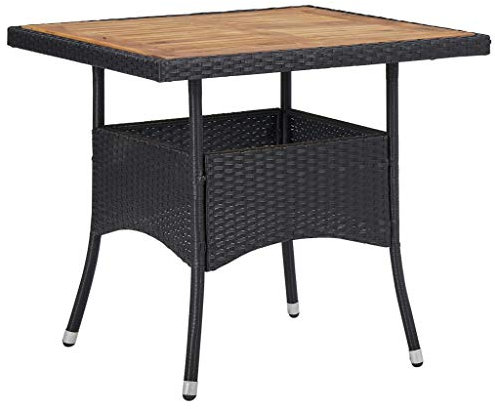 Tidyard Garten-Esstisch Terrassentisch Gartenmöbel Holztisch 80 x 80 x 75 cm,Gartentische Campingtisch Bistrotisch Balkontisch Biertisch,PE-Rattan+Tischplatte aus massivem Akazienholz