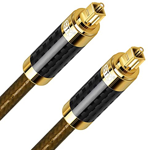 EMK Optisches Kabel Optisches Audiokabel Digital Toslink Kabel Spdif Kabel Kompatibel mit TV, Soundbar, Heimkino und Mehr (Karbonfaser-Gehäuse Toslink Braun, 2M)