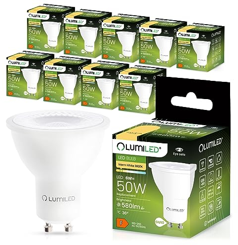 Lumiled GU10 LED 6W 3000K Warmweiß Leuchtmittel 580 lm Birnen kann Ersetzen 50W Halogen. AC 230V, Abstrahlwinkel 36° Reflektorlampen Reflektor Strahler Licht Energiesparlampen 10er-Set Lampen