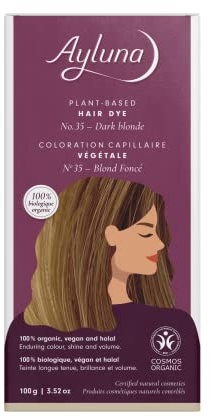 Ayluna Pflanzenhaarfarbe 35 Dunkelblond, vegane Haarfarbe mit Henna, indischer Krapp, Fenugreek & Kamille, für eine langanhaltende Färbung, Glanz & Volumen, Ammoniakfrei, 100% Grauhaarabdeckung, 100g