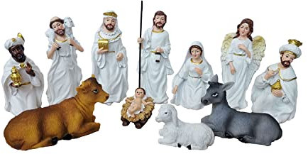 Geschenkestadl Krippenfiguren 11 teiliges Set Krippe Figuren Größe 2,5cm bis 10cm, Mehrfarbig