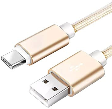 CABLEPELADO Cable USB C | Cable USB C Nylon Trenzado | Carga Rápida | 2A | Compatible con Samsung Galaxy S20/10/9/ Note 10/9, Xiaomi Mi 10/9, Controlador PS5/Xbox Series X/S, etc | 2 Metros | Dorado