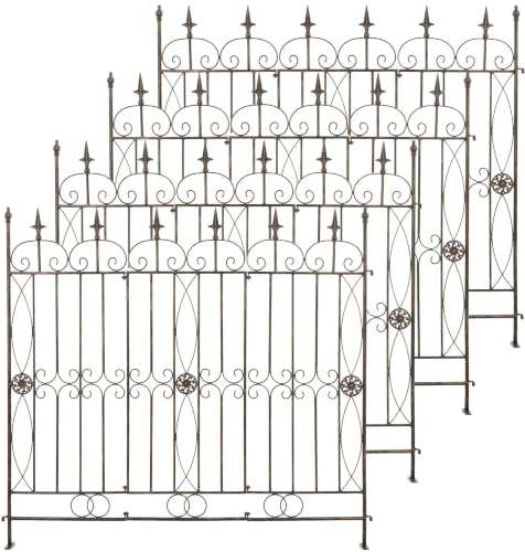 CLP 4er Set Eisen-Gartenzäune Mangold Eisen, modularer Steckzaun ohne Betonieren, Rankzaun im Landhausstil für Garten und Terrasse Farbe Bronze