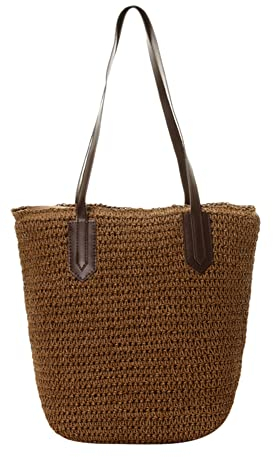Facynde Handgefertigte Strohtasche Stroh Tasche Basttaschen Damen Sommer Einkaufstasche Korbtasche Für Reise Einkauf