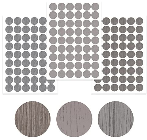 Screw Hole Stickers 3 Sheets 162 Pcs 21mm Self-Adhesive Cover Caps Screw Hole Stickers With Wood Texture Ugly Screw Hole Cover Stickers for Screw Caps Cover Wood Wardrobe Furniture Cabinet Multi-Gray