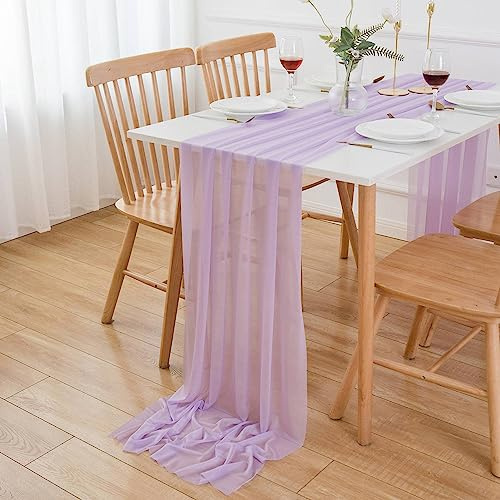 AOKSUNOVA Chiffon Tischläufer Tischdeko Hochzeit Dekostoff Lila