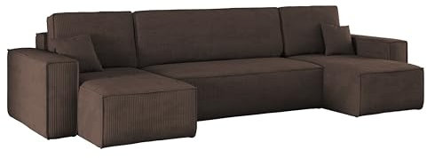 Kaiser Möbel, Ecksofa mit schlaffunktion, mit Bettkasten, Schlafsofa Best, Designer U-Form Sofa, Modern Design Couch, Polsterecke, Freistehend -Dicker Cord, Braun