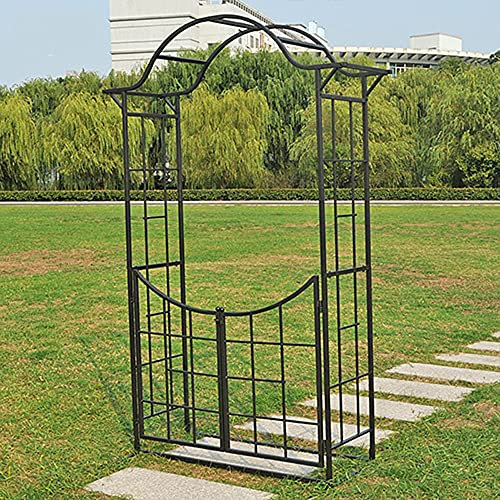 Gartenbogen, großer schwarzer Rosenbogen, für den Außenbereich, Metall, Gartenlaube, Torbogen mit Tor, langlebig, einfache Montage, Kletterpflanzen, Torbogen