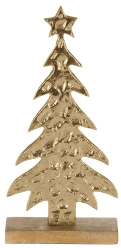EGLO LIVING Deko Baum Baliguian, Weihnachtsdeko Wohnzimmer | Tischdeko Weihnachten aus Holz in Natur und Metall in Gold, Adventsdeko Fensterbank, 31 x 14,5 cm