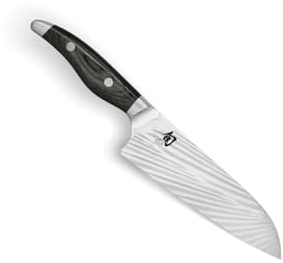 KAI Shun Nagare Black Santoku 18 cm - 72 couches acier damassé lame à double noyau VG 2 & VG 10 - bois de pakka noir - fabriqué à la main au Japon - couteau de chef japonais, couteau de cuisine