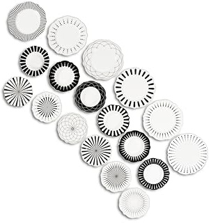 Excelsa Alice Servizio Piatti in New Bone China, Nero e Bianco, Filo Dorato, 18 Pezzi