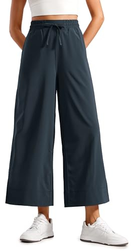 CRZ YOGA Lightweight Wide Leg Cropped Pants for Women 25 - Casual Travel Work Sweatpants Summer True Navy X-Large
