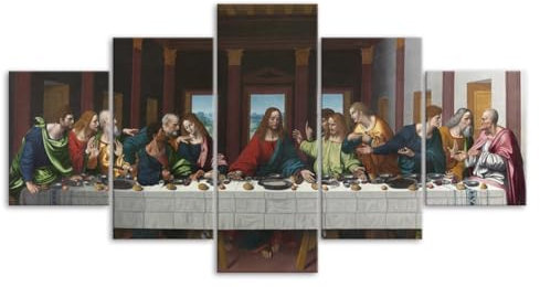 MHTGD Moderne Bilder Wohnzimmer 5 Teiliger Das letzte Abendmahl von Jesus Christus Gemälde Poster Mit Rahmen Hd Für Heimdekoration Personalisierte Bilder Leinwandbilder Xxl