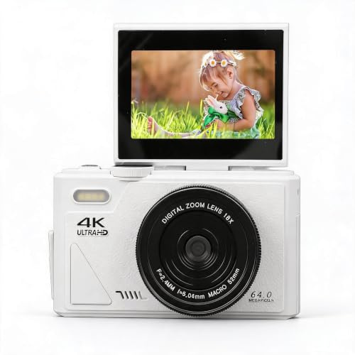 Appareil Photo Numérique 4K 64MP Caméra Vlogging, Zoom 18X et Écran Rabattable 3, Appareil Compact Autofocus pour Youtube, Streaming et Photographie