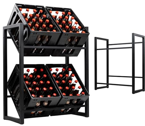 Homemetall Getränkekistenregal 4 Kisten mit 500 kg Tragkraft - Kistenregal extrem stabil & höhenverstellbar - Regal für Getränkekisten einfache Montage - Getränke-Regal schwarz aus Metall - Duo