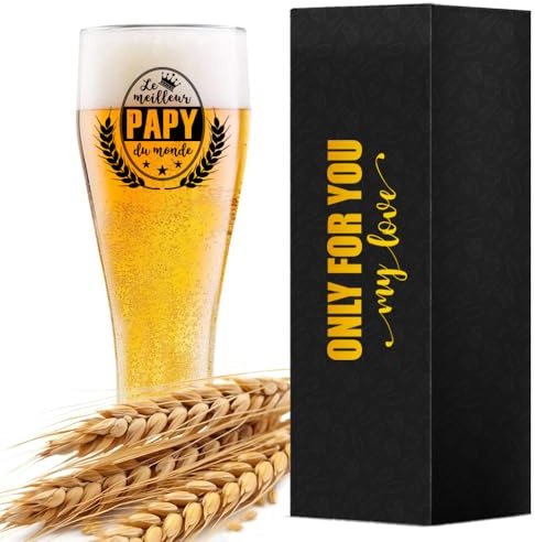 LOZACHE Verre à Bière de Papy avec le Slogan meilleur PAPY du monde, Cadeaux de Bière pour les Hommes lui pour la fête des Pères anniversaire Noël fête des Hommes pour Grand-père (pour Grand-père)