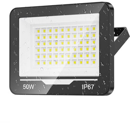 TOPAUBUB Proyector Focos LED Exterior 50W - 5000LM 6500K Blanco Frío Proyector LED IP67 Impermeable Luces Lampara Exterior para Jardin, Patio (1 Piezas)
