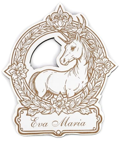 Dekolando Türschild Kinderzimmer personalisiert Vintage Einhorn - selbstklebendes Schild mit Name und Motiv - Mädchen Türdeko Kind Deko - 17 x 20 cm