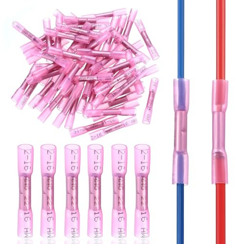 160pcs Heat Shrink Butt Connectors Kit, 22-16 AWG Heat Shrink Wire Crimp Connectors, Insulated Waterproof Electrical Wire Connectors for Ship Automotive Car Electrical Connectors Butt Terminals,Pink