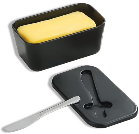 Butter Dish with Lid and Knife, Butter Dishes, Butter Dish Butter Container, Butter Dishes with Butter Knife, Lightweight Unbreakable Plastic Butter Holder Tray for Countertop Kitchen Accessories