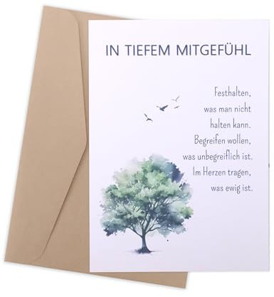 GOZINA Trauerkarte mit Anteilnahme Baum, Trauerkarten mit Umschlag, Karten zur Trauer, Beileidskarten mit Umschlag Hochwertig, Danksagungskarten Trauer 12,5×17,5 cm