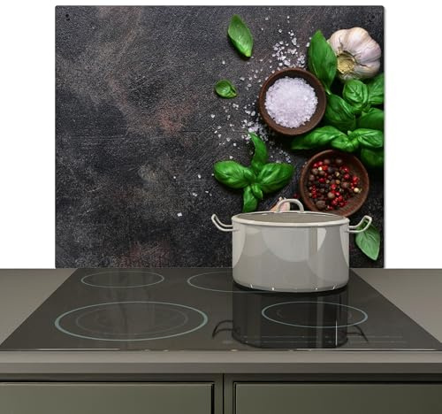 KitchenYeah© Spritzschutz Herd Küchenrückwand Vinyl Kuchendeko Kitchen Wall | 57x51 cm - Protector, Kochfeld Abdeckung Gewürze - Stilleben - Beton