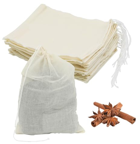 YUYUDEHM 20 PCS Spice Bags for Cooking, Reusable Empty Tea Bags, Muslin Drawstring Bags for Straining (6 x 8 in)