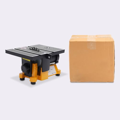 Mini Table Saw Portable Craft Cutting Tabletop Small Cutting Machine, Pure Copper Motor Adjustable Angle for Miniature Wood Plastic Aluminium Stainless Steel Craft Cutting (Yellow, 4500RPM)
