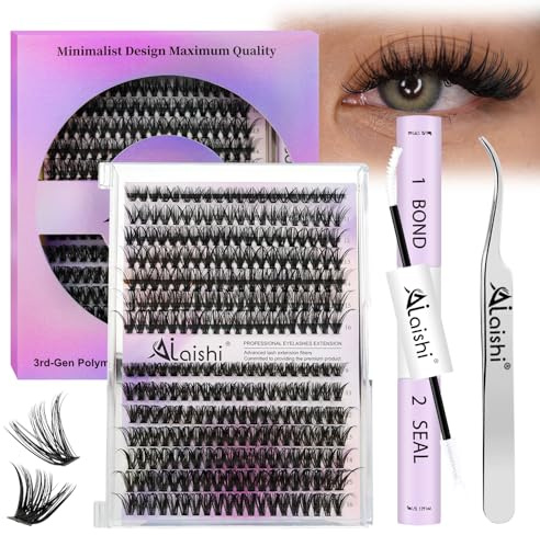 AILAISHI Wimpern Extensions Kit, 280 Stück Cluster Lashes 9-16mm, 40D+50D, Fluffy D Curl mit Bond & Seal, Pinzette – Wimpernverlängerung Set für Katzenaugen