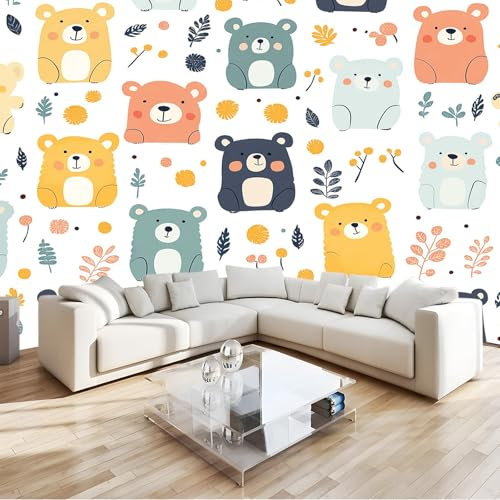 3D Mural Mignon, motif ours Papier peint panoramique 250 x 175 cm Revêtement mural décoration chambre salon - Design moderne Murale Effet Trompe Loeil Couleur