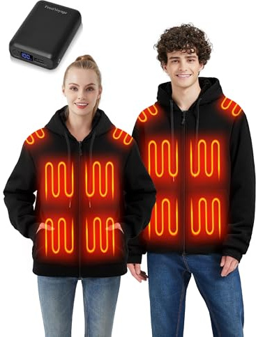 FrostVoyage Beheizbare Hoodie Herren Damen mit Powerbank 18400mAh, 9 Heizzonen Beheizbare Jacke, Beheizter Pullover mit akku, Fleece Heizjacke für Skifahren Motorrad Camping