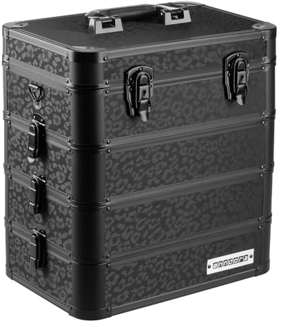 anndora Universalkoffer Etagenkoffer 23 Liter Werkzeugkiste 4 Ebenen – Leo Panther Design – komplett schwarz