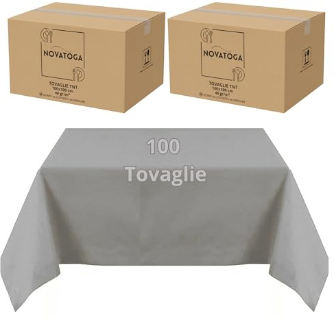 Tovaglie coprimacchia monouso Grigio TNT 100x100 cm resistenti tipo stoffa alta grammatura 48gr tovagliati festa ristorante pizzeria agriturismo trattoria copritavolo usa e getta impermeabili (100)