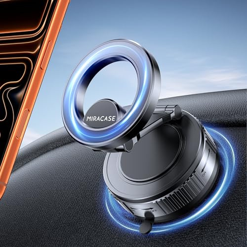 Miracase Vakuum Handyhalterung Auto für Magsafe Autohalterung [24XN55 Magneten & Starkes Gel] 360° Drehbare & Faltbar Handyhalterung Auto Magnet für iPhone 17 Pro Max Plus Samsung Alle Handys