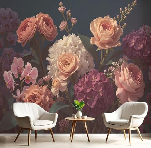 JEDTAKCT Rouge Bourgogne Papier Peint Panoramique, Papier Peint Rose Vintage Murale 200X140Cm (L X H) - Chambre Coucher D’Enfant Salon Décoration Hortensia Baroque Photo Poster Geant Murale