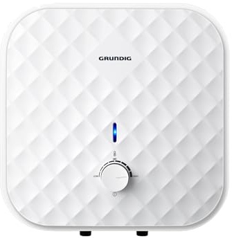 Grundig® Teeny Line Scaldabagno Elettrico 10 L– Nuova classe A Serbatoio in acciaio smaltato, rumorosità 15 dB, termostato regolabile fino 75 °C, protezione anticalcare (Medium, 15, litro/i)
