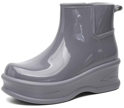Bottes Pluie Caoutchouc pour Femme Courtes Imperméables Plateforme Antidérapante Unie Talon Compensé Jardin Antidérapantes Travail