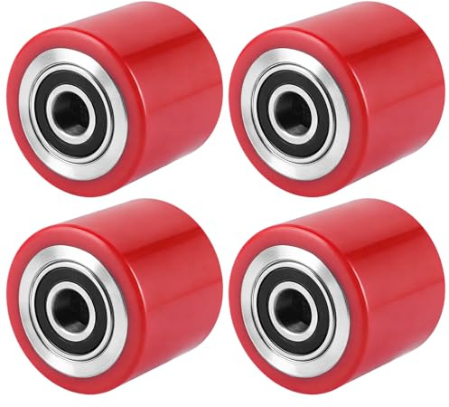 DAJAVE Lot de 4 roulettes de chariot élévateur en polyamide nylon 80 x 70 mm en polyuréthane, avec roulement à billes pour chariot élévateur, roulettes de rechange, charge maximale 1000 kg (rouge)