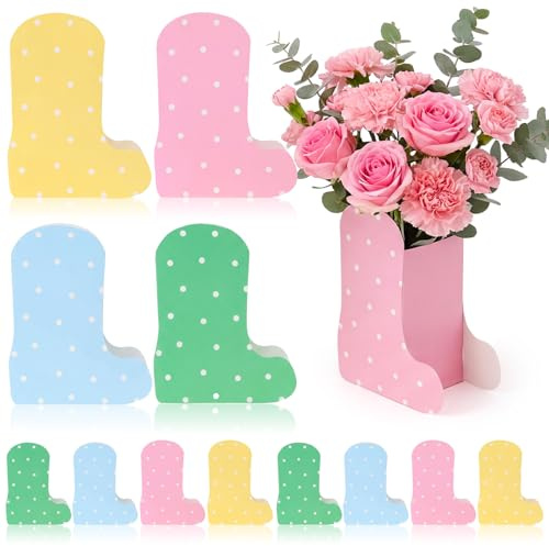 Weekgrat 8 Set Spring Boot Vase for Flowers Rainboot Flower Boxes Centerpieces Boot Gift Boxes Polka Dot Birthday Party Tables Decoration for Birthday Spring Party Baby Shower Wedding Supplies