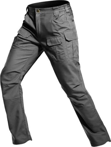 GARTENBOKER Men's Ripstop Tactical Pants Water Resistant Cargo Pants Outdoor Lightweight EDC Hiking Work Construction Pants Dark Grey 34W x 30L