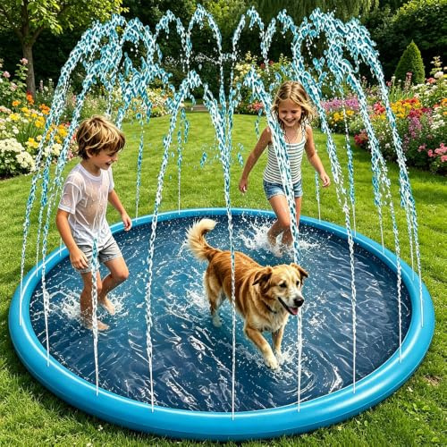 170cm Tapis d'arrosage, Splash Pad, Jouet Aquatique pour Enfants, Jardin, Tapis de Jeu d'eau pour Enfants et Animaux de Compagnie, Jouet Aquatique d'été pour Enfant (A)