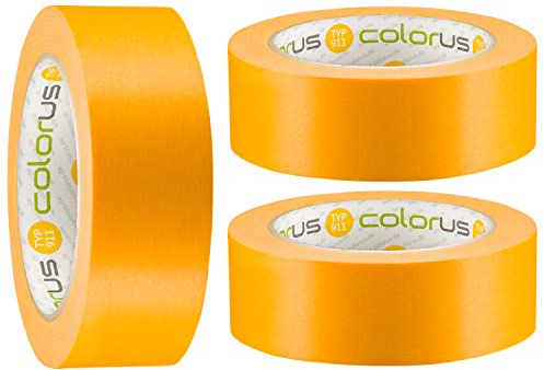 Colorus Goldband Fineline Tape 38 mm x 50 m, 3 Rollen nassfest | Reißfestes, UV-beständiges Maler-Abdeckband für exakte Farbkanten – für Lacke, Lasuren und Farben, innen und außen