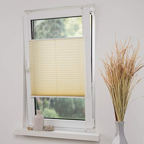 Liedeco® Plissee verspannt mit Klemmträger; 60 x 220 cm Ecru (beige) (BxH); lichtdurchlässig Blickdicht stufenlos verstellbar; leichte Montage ohne Bohren; Klemmen am Fenster; Sonnenschutz