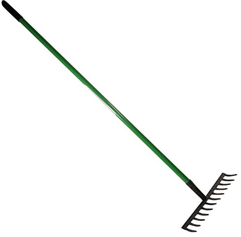12 Teeth Lawn Rake with PVC Grip - Shaft Garden Handle Leaf Metal Head Carbon Steel Heavy Duty Raker | Gardening Hand Tool | for Raking, Weed Removal and for Working the Soil Grass Leaves