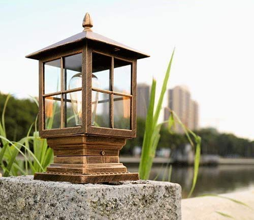 Außen Sockellampe Retro E27 Bronze Platz Garten-leuchte Aluminium und Acryl Säulelampe Wasserdichte IP54 Villa Balkon Rasen Terrasse Pfosten Zaun Wegelampe 18.5 * 15 * 35.5 cm