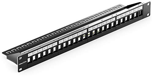 deleyCON 24 Porte Patch Panel Pannello Patch Modulare per Moduli Keystone 1HE (1U) 19 Pollici Montaggio Rack CAT5 CAT6 CAT7 CAT8 Compatibile LAN Rete Nero
